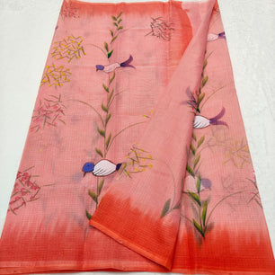 Kota Doria Soft Cotton Hand Painted Saree