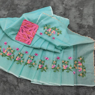 Kota Doria Embroidery Saree