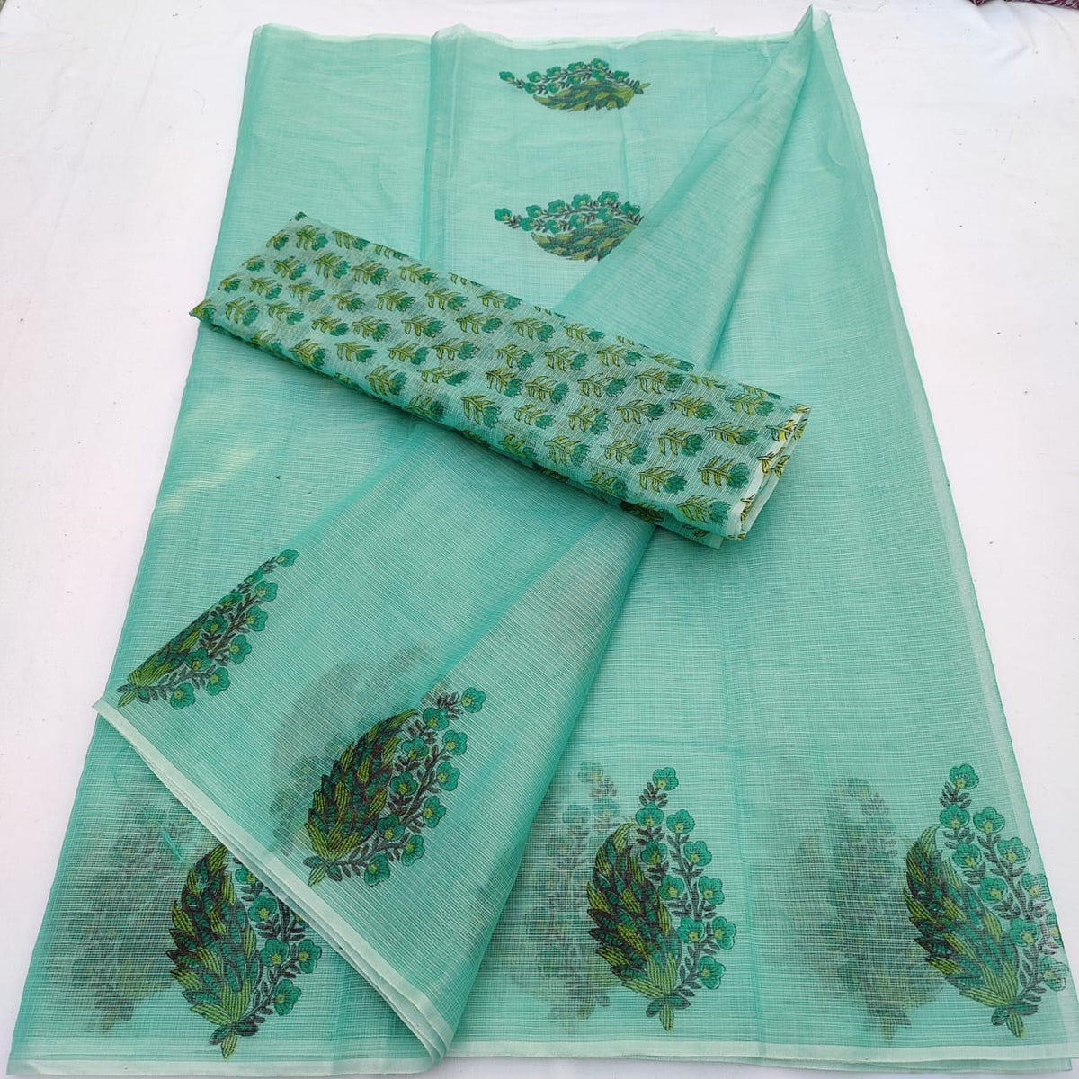 Kota Doria Mix Cotton Hand Block Printed Saree