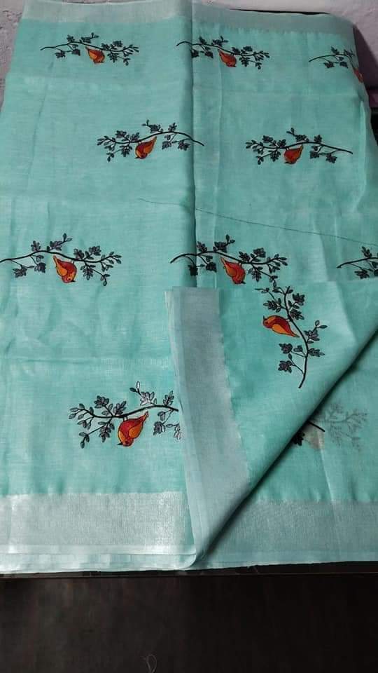 Linen by Linen Saree with Embroidery