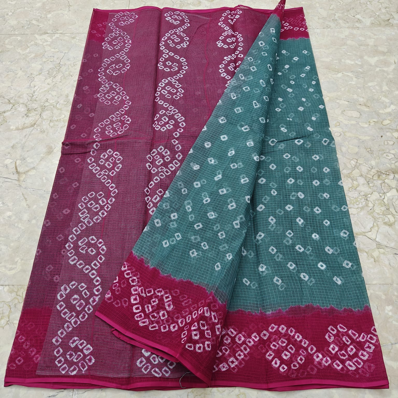 Kota Doria Pure Cotton Hand Tie & Dye Bandhej Saree