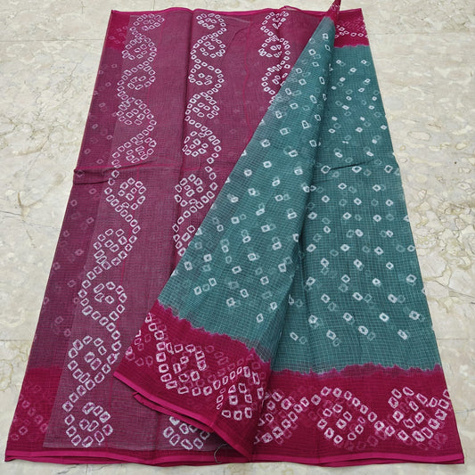 Kota Doria Pure Cotton Hand Tie & Dye Bandhej Saree