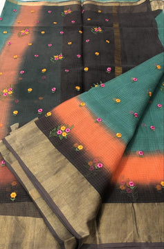 Pure Kota Doria Cotton Embroidery Saree