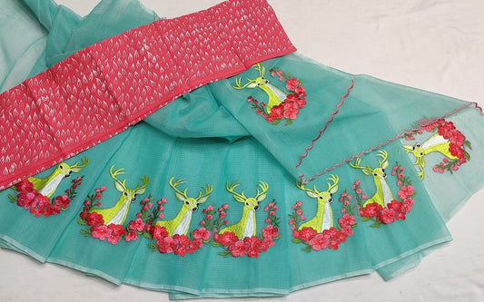 Kota Doria Mix Cotton Embroidery Saree