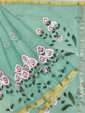 Kota Doria Mix Cotton Brush Paint Saree
