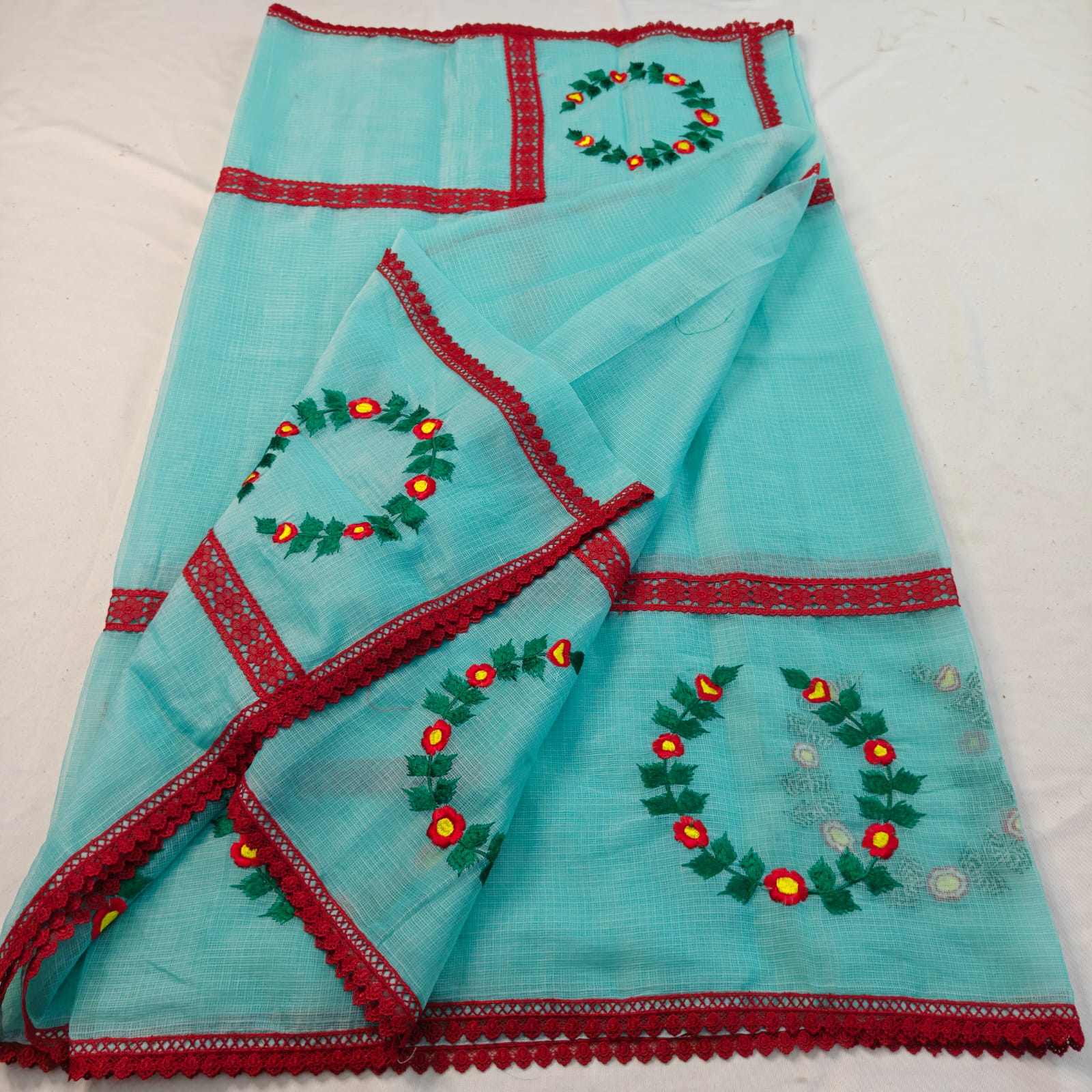 Kota Doria Mix Cotton Saree with Embroidery