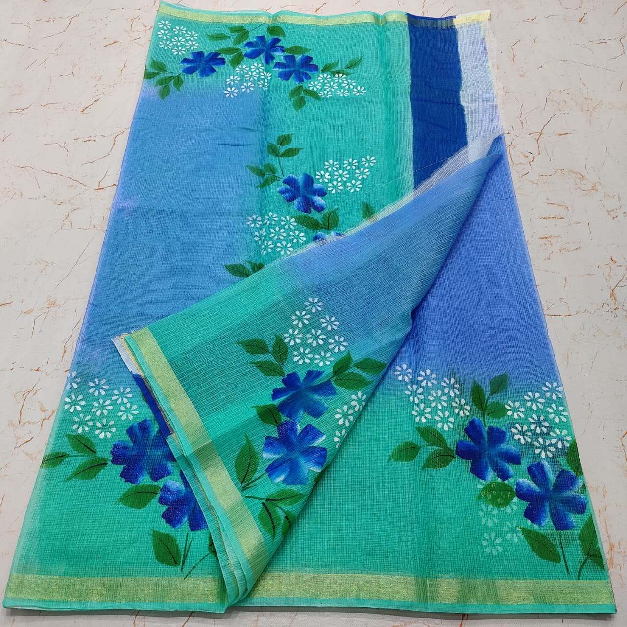 Kota Doria Hand Painted Saree