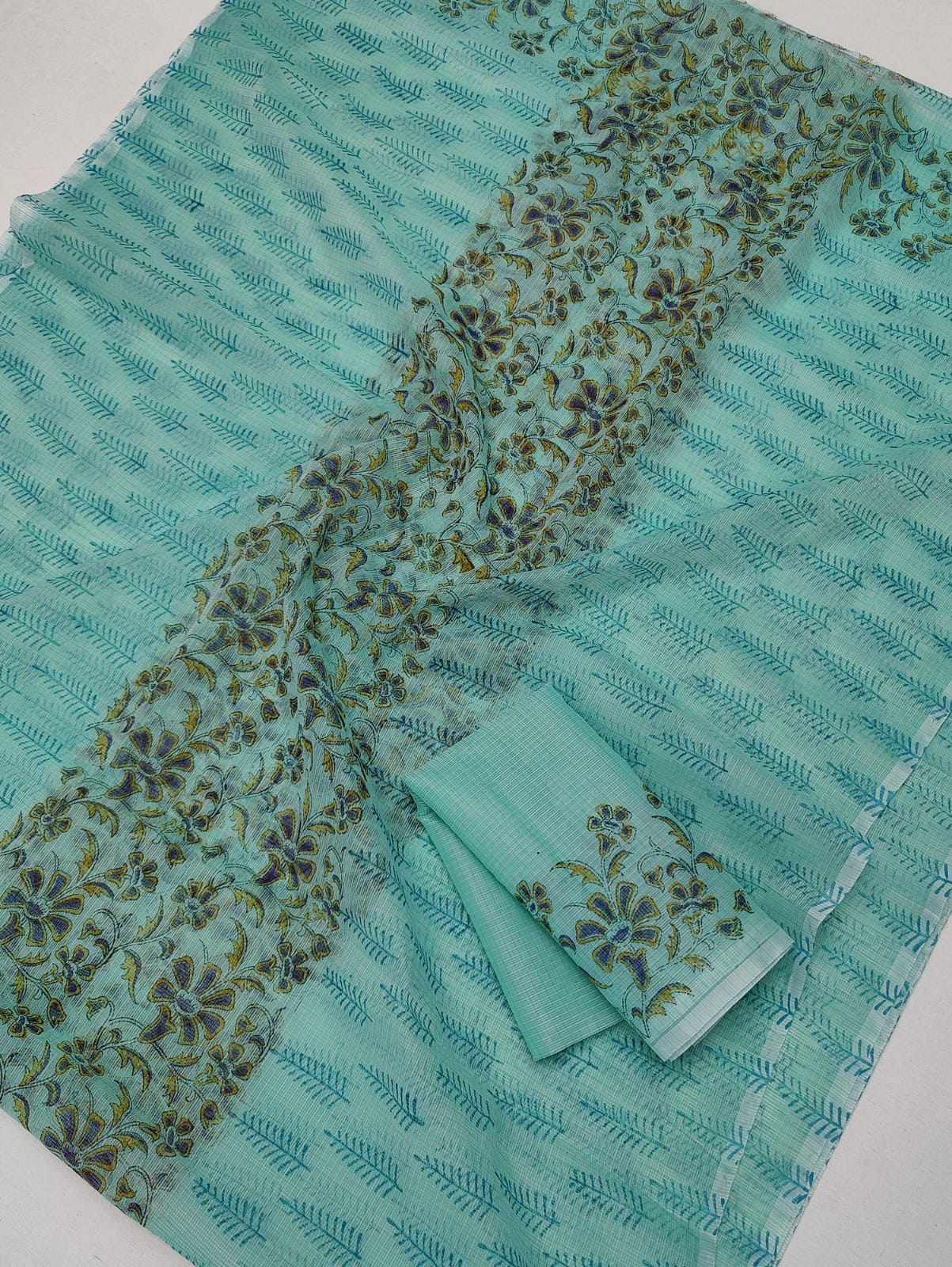 Kota Doria Soft Cotton Hand Block Printed Saree