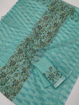 Kota Doria Soft Cotton Hand Block Printed Saree
