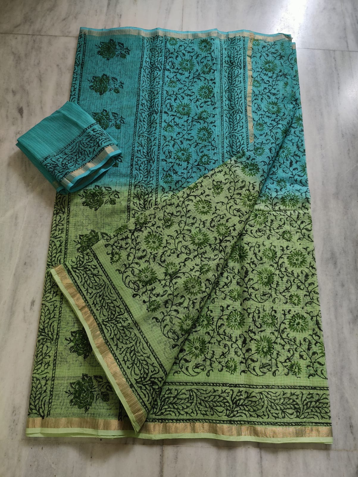 Kota Doria Hand Block Print Saree