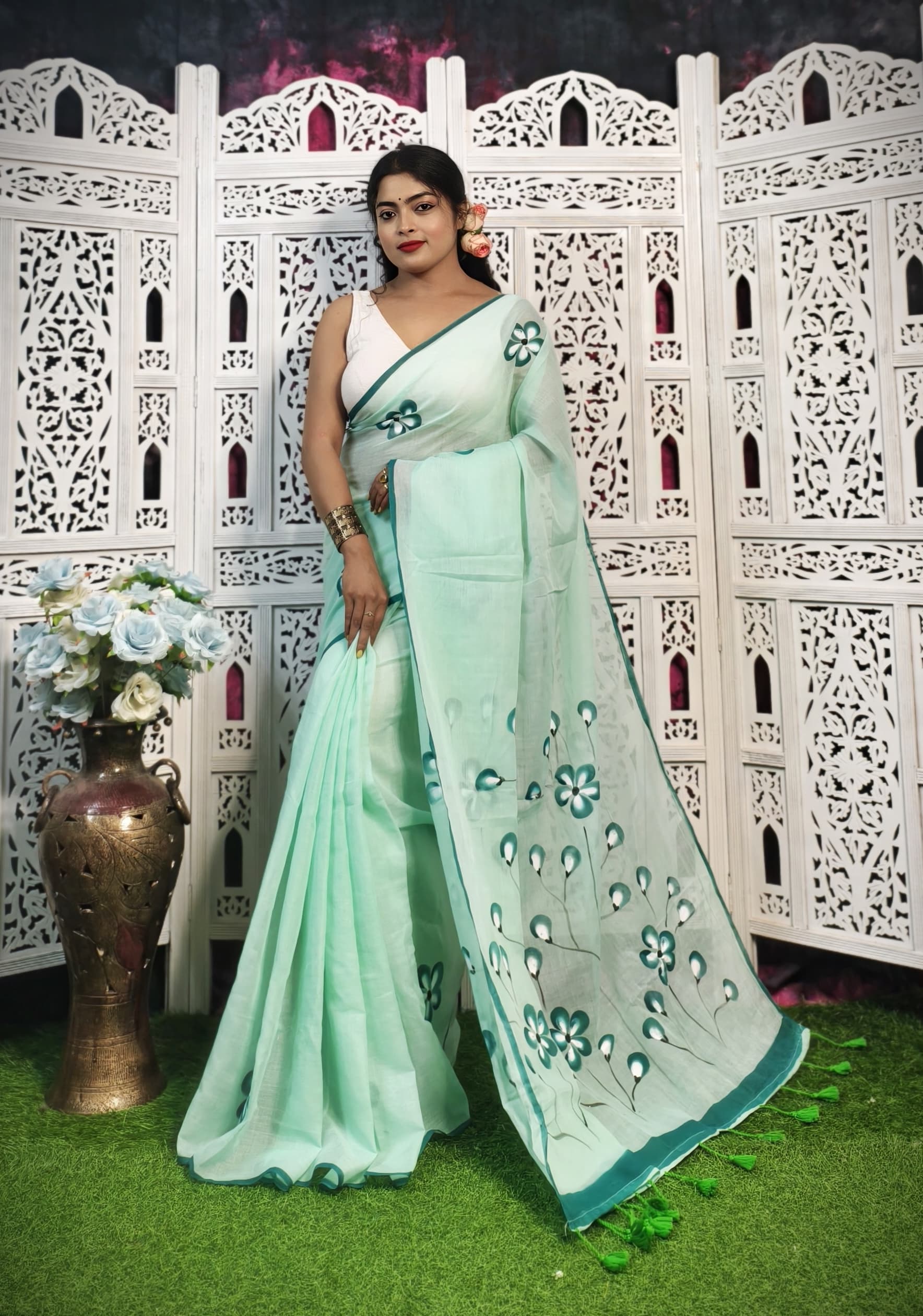 Mulmul Cotton Handprint Saree