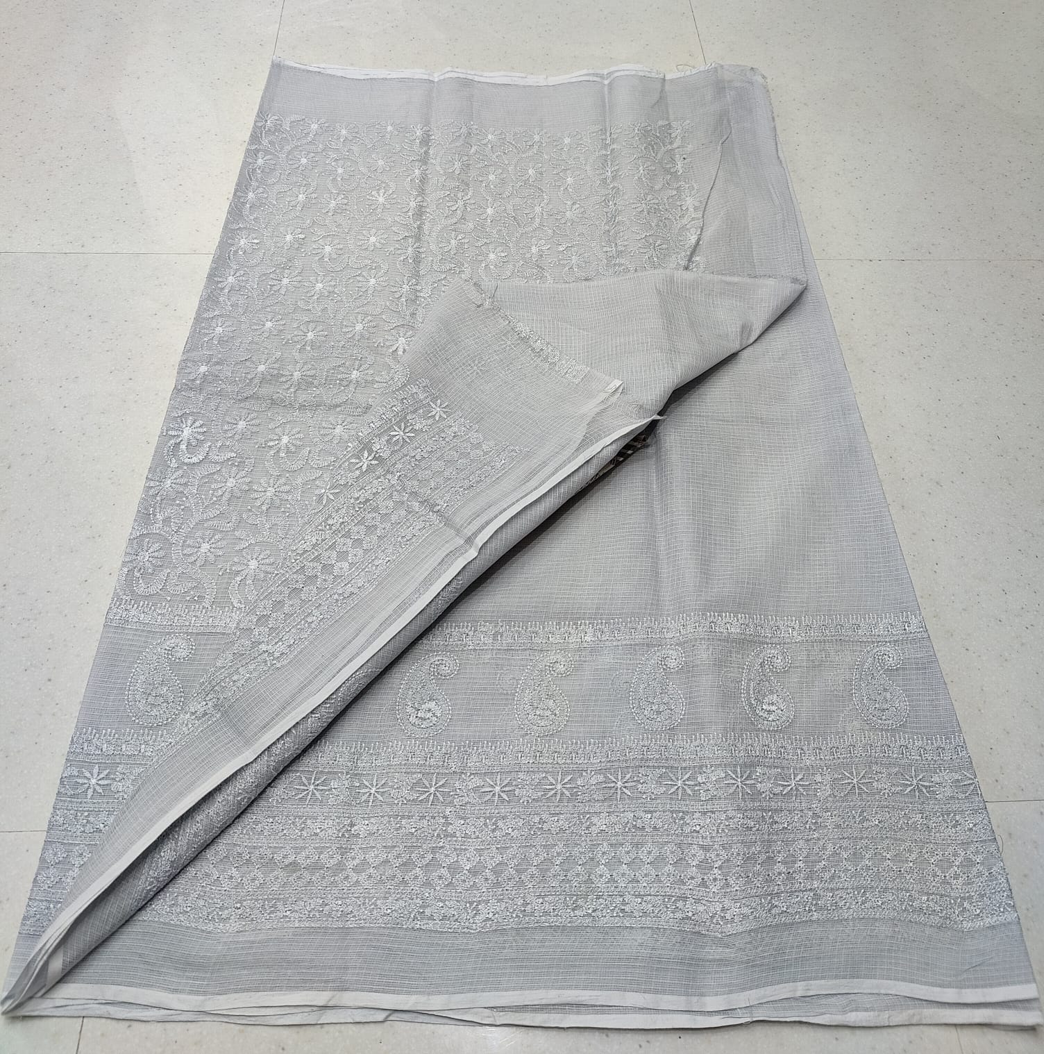Kota Doria Pure Cotton Self Embroidery Saree