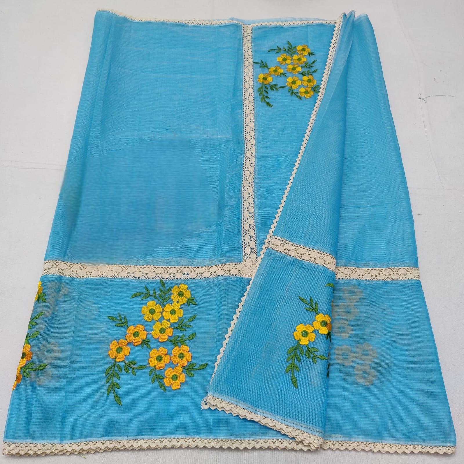 Kota Doria Crochet Lace Saree