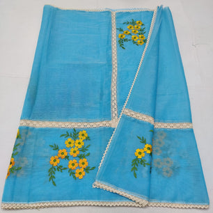 Kota Doria Crochet Lace Saree
