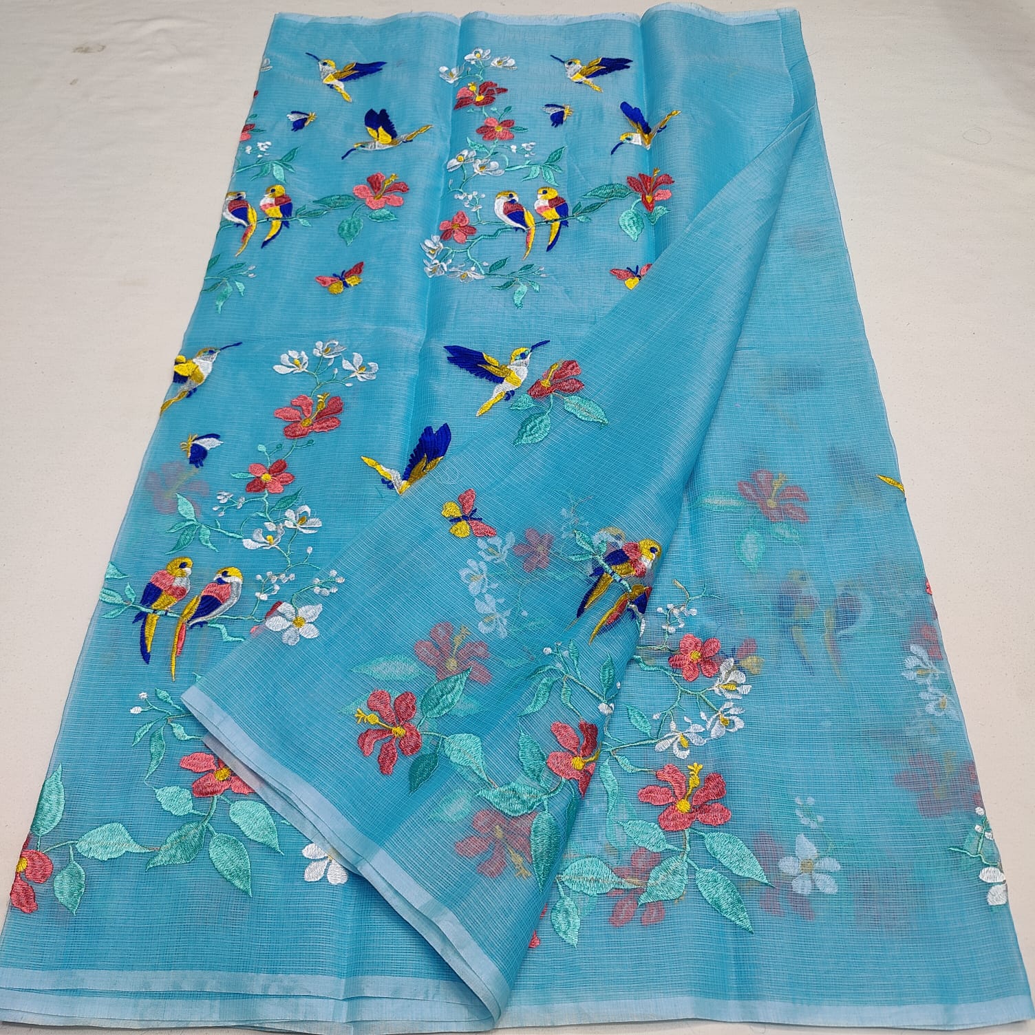 Kota Doria Resham Embroidery Work Saree