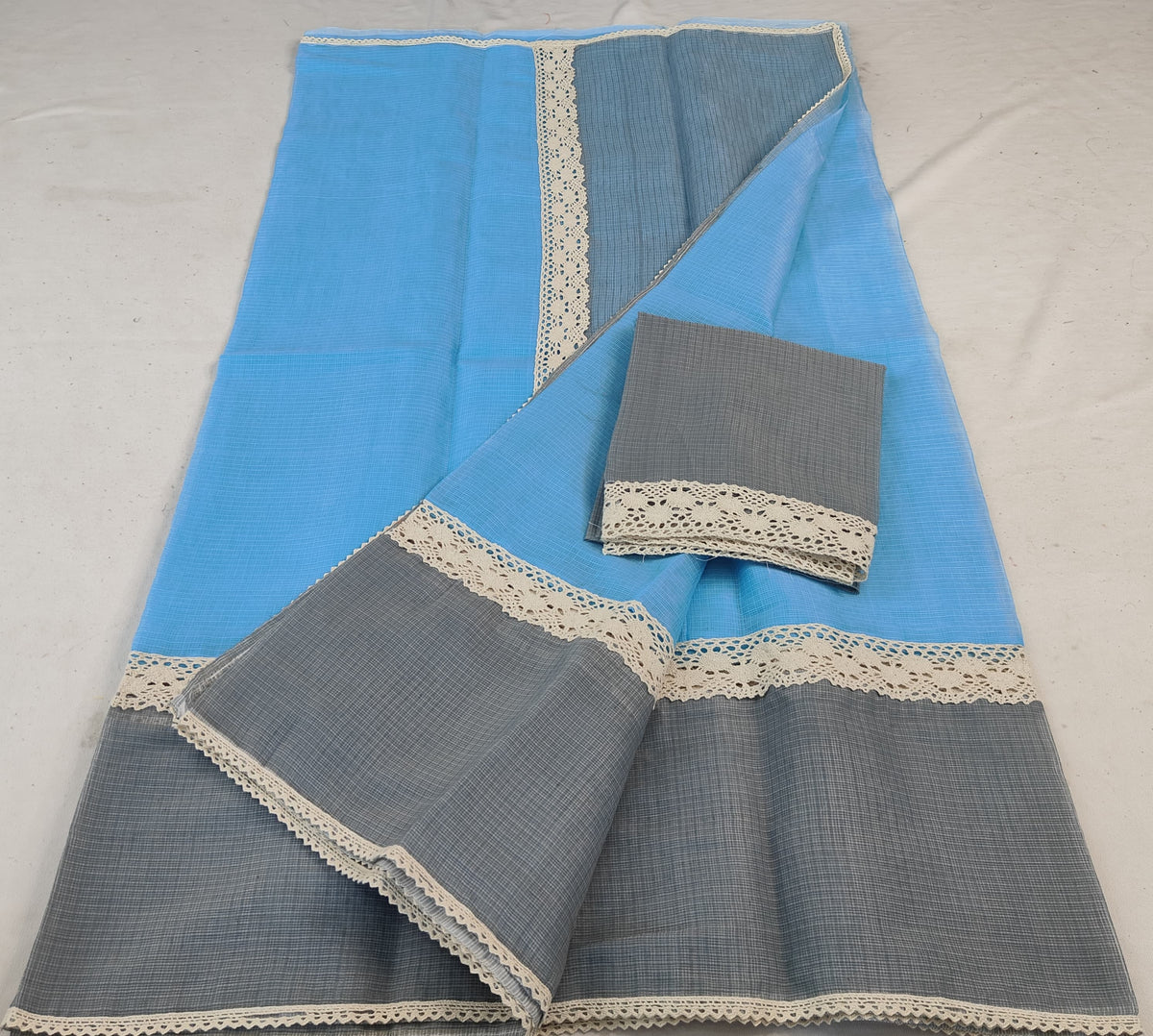 Kota Doria Mix Cotton Hand Lace Work Saree