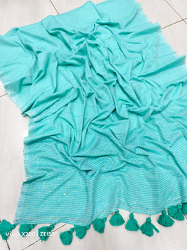 Handloom Sequins Cotton Saree with Zari Border