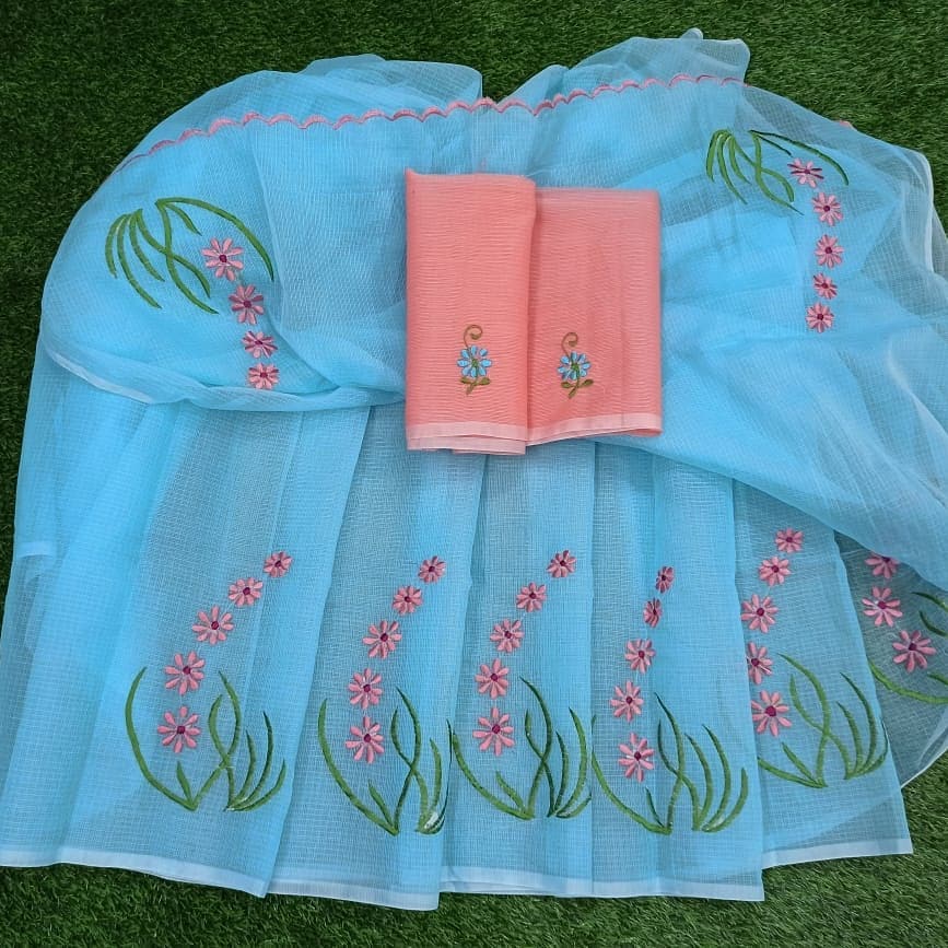 Kota Cotton Embroidery Work Saree