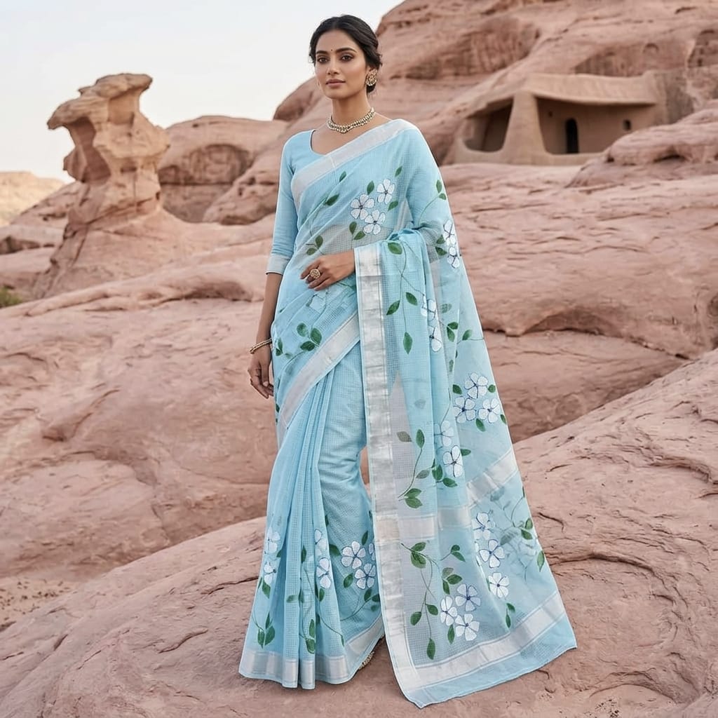 Kota Doria Hand Painted Saree