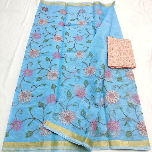 Kota Doria Embroidery Saree