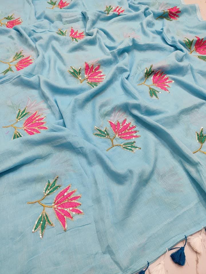 Pure Mulmul Cotton Saree with Sequin Work