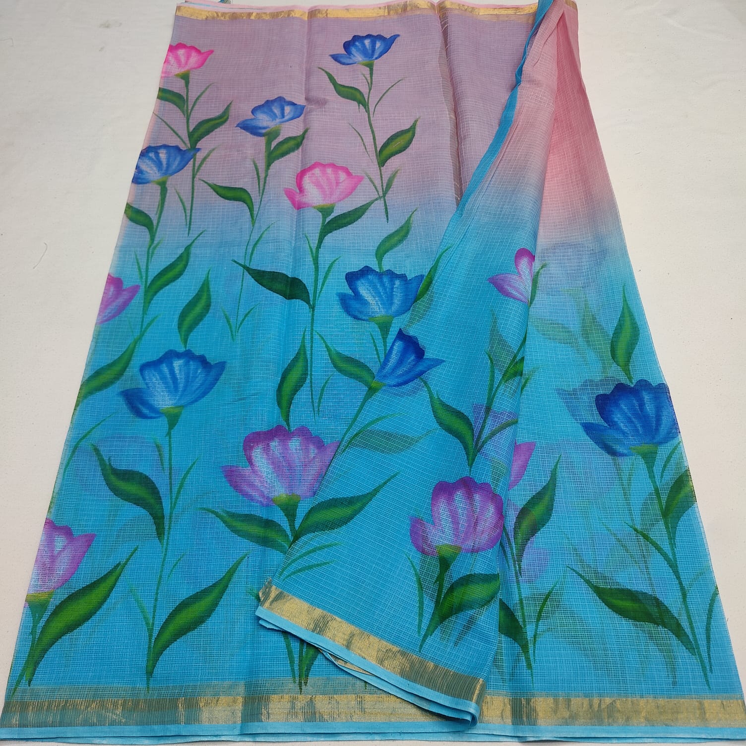 Kota Doria Pure Cotton Brush Paint Saree
