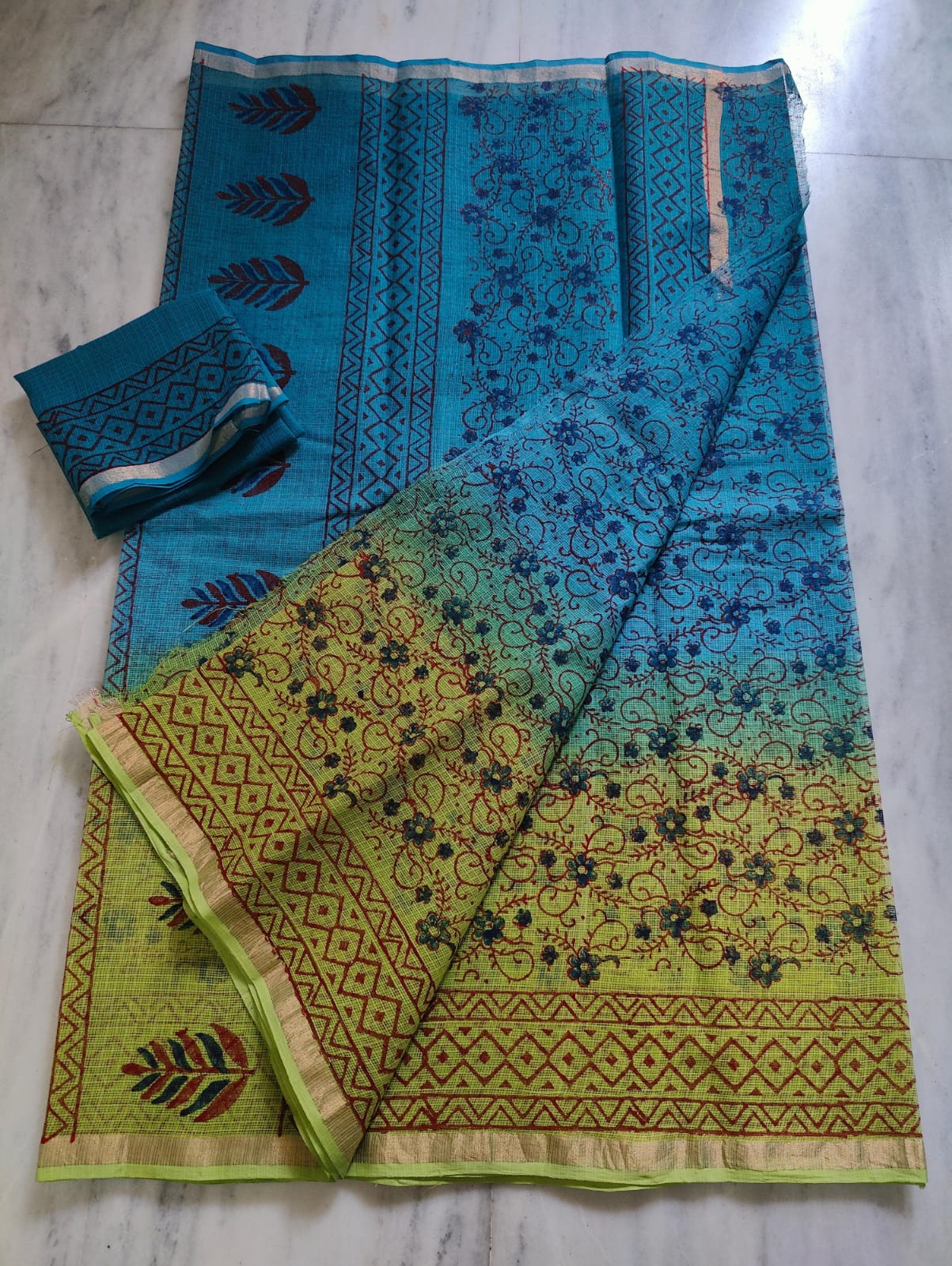 Kota Doria Hand Block Print Saree