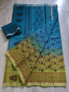 Kota Doria Hand Block Print Saree