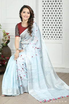 Linen Saree with Embroidery Work