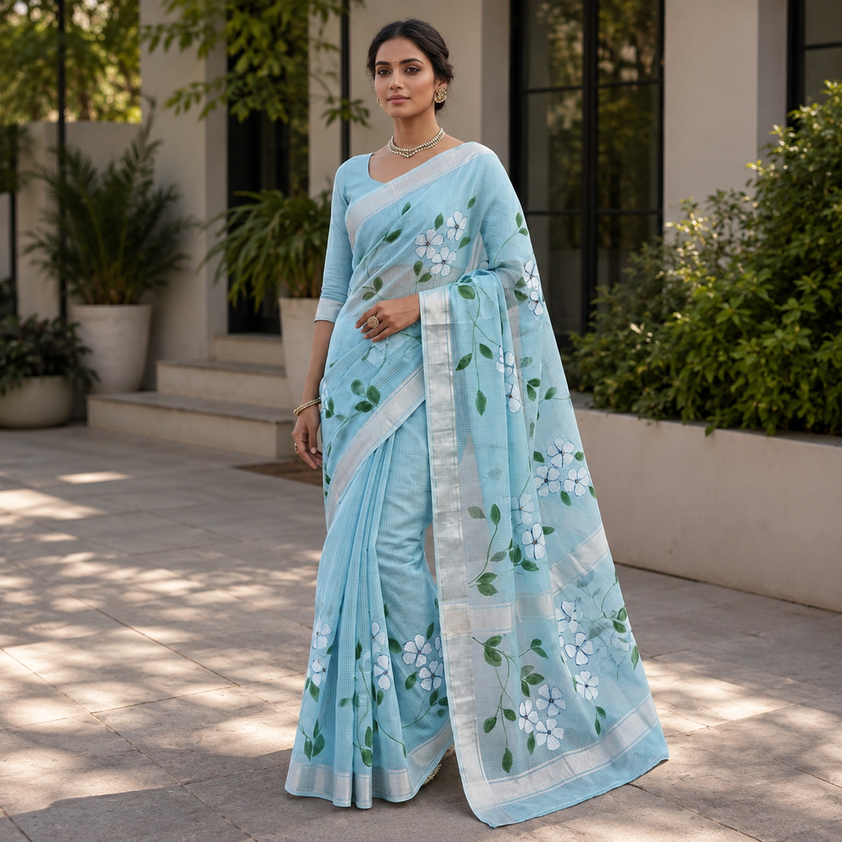 Kota Doria Hand Painted Saree