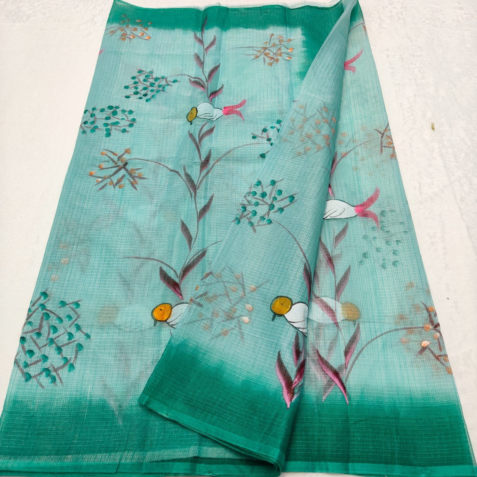 Kota Doria Soft Cotton Hand Painted Saree