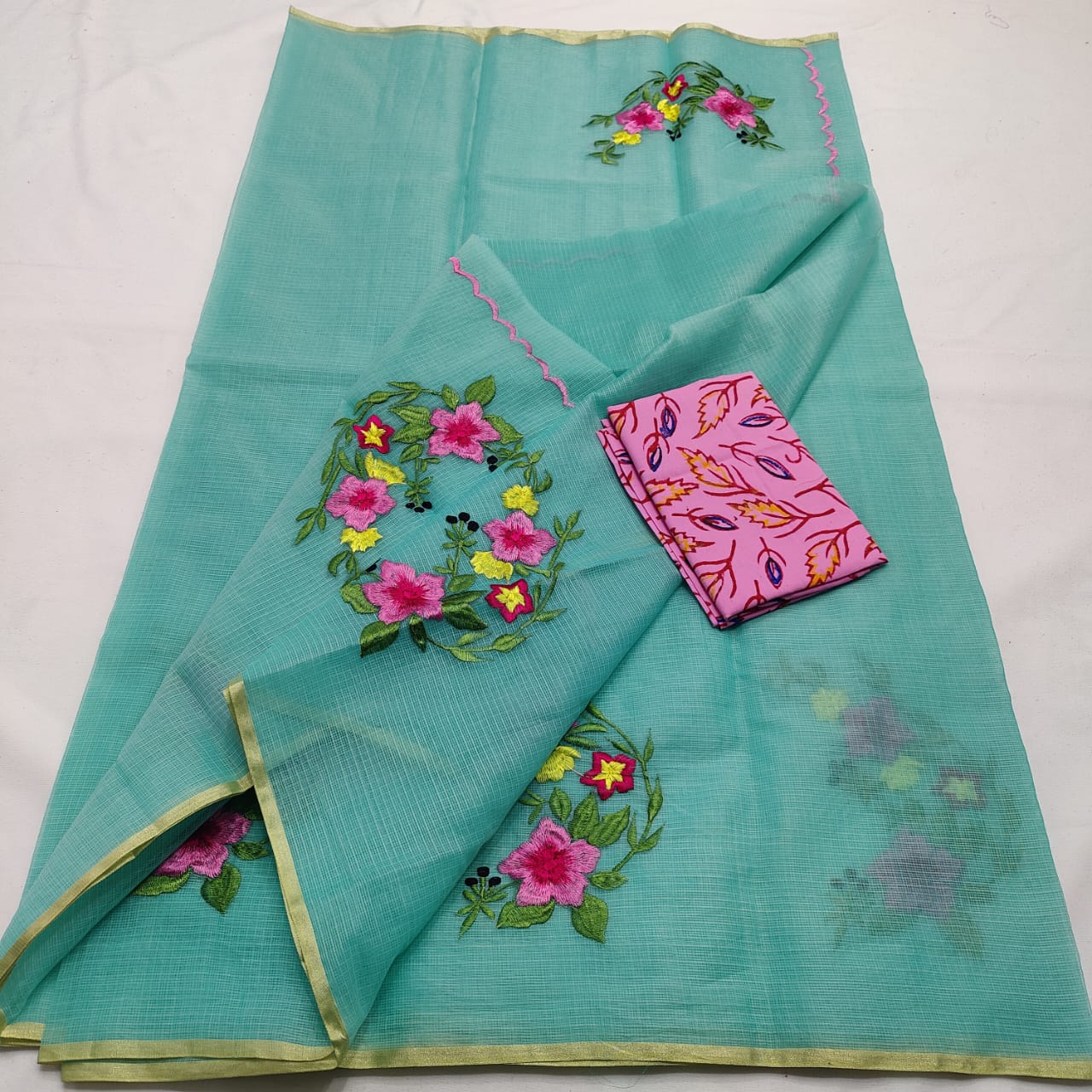 Kota Doria Saree with embroidery