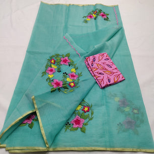 Kota Doria Saree with embroidery