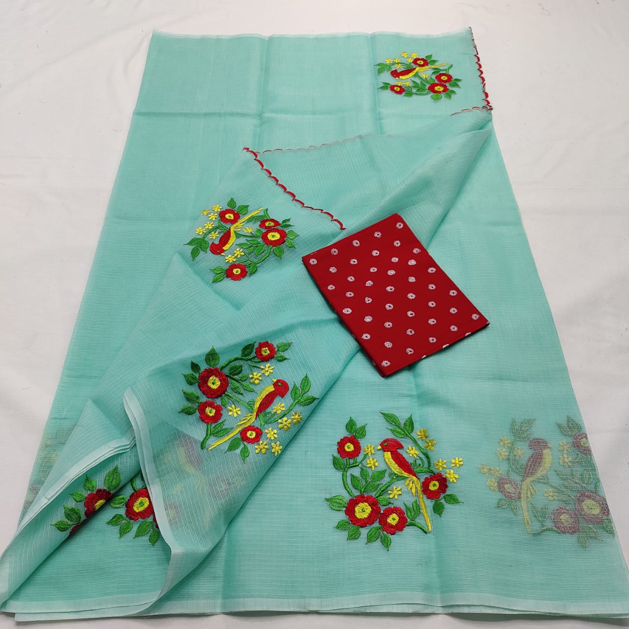 Kota Doria Saree with embroidery