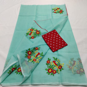 Kota Doria Saree with embroidery