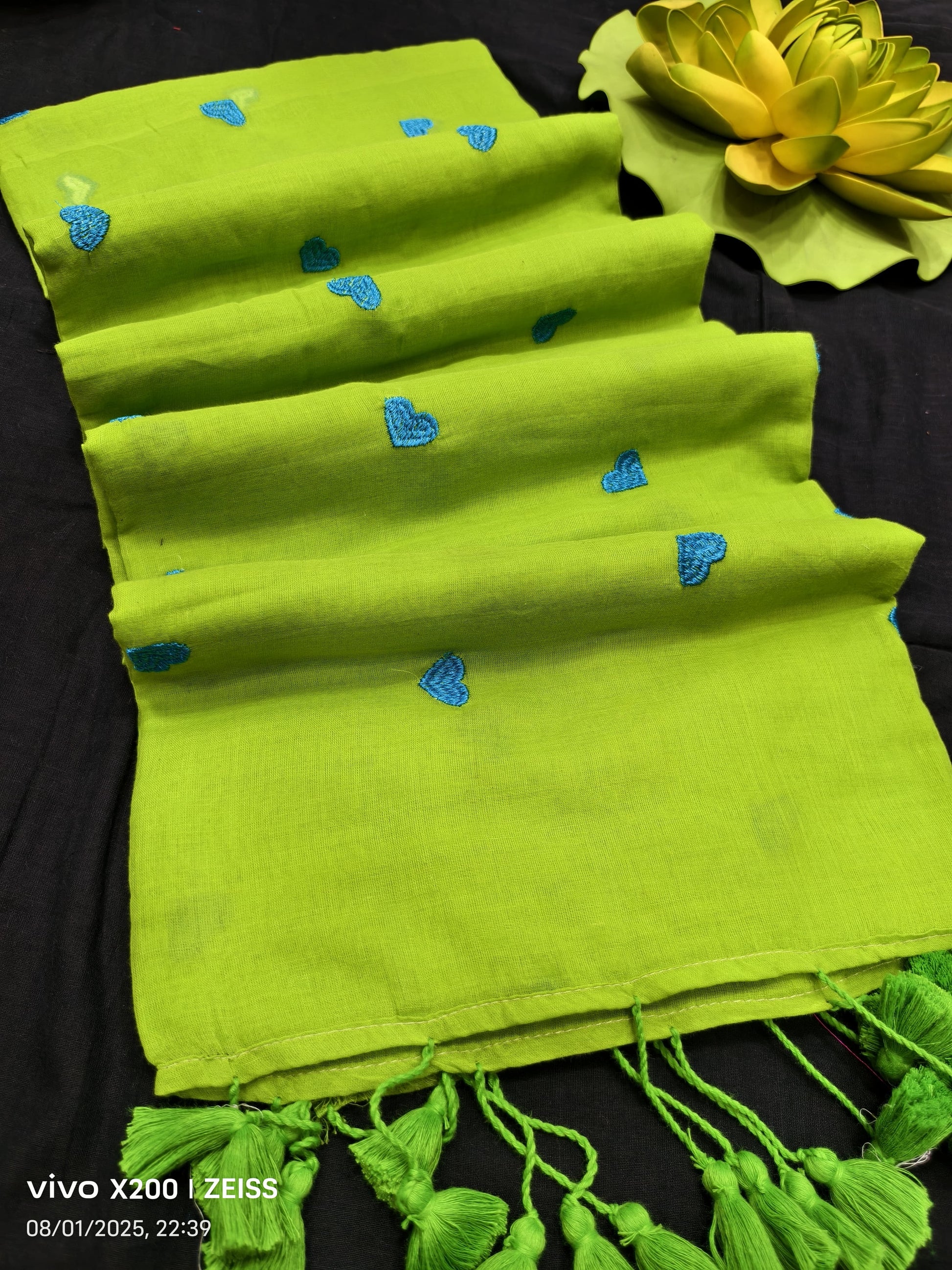 Heart Print Mulmul Cotton Saree