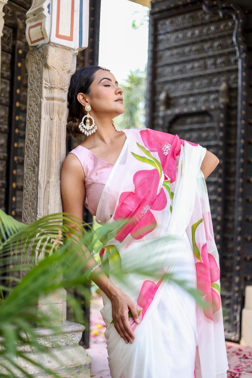 Mulmul Cotton Saree with Hand Painting