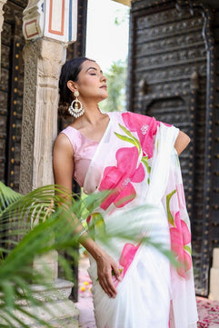 Mulmul Cotton Saree with Hand Painting
