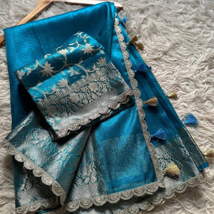 Tissue Silk Saree with Lace Work