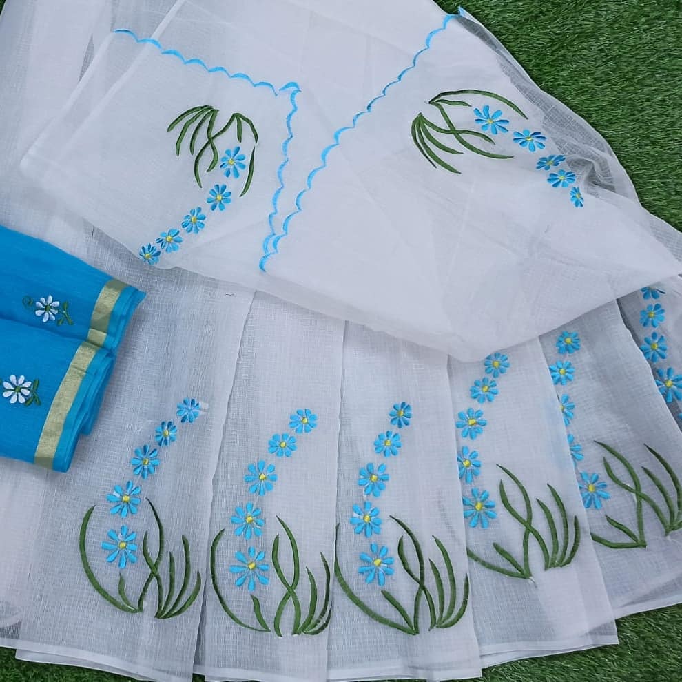 Kota Cotton Embroidery Work Saree