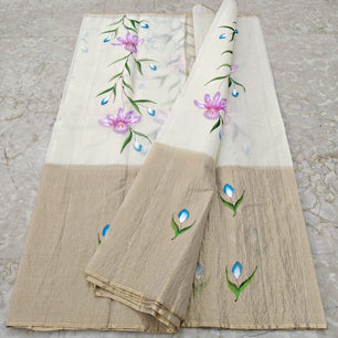 Pure Cotton Kota Half Tissue Hand Brush Paint Saree
