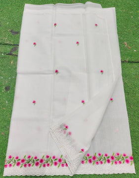 Kota Cotton Embroidery Cut & Lace Work Saree