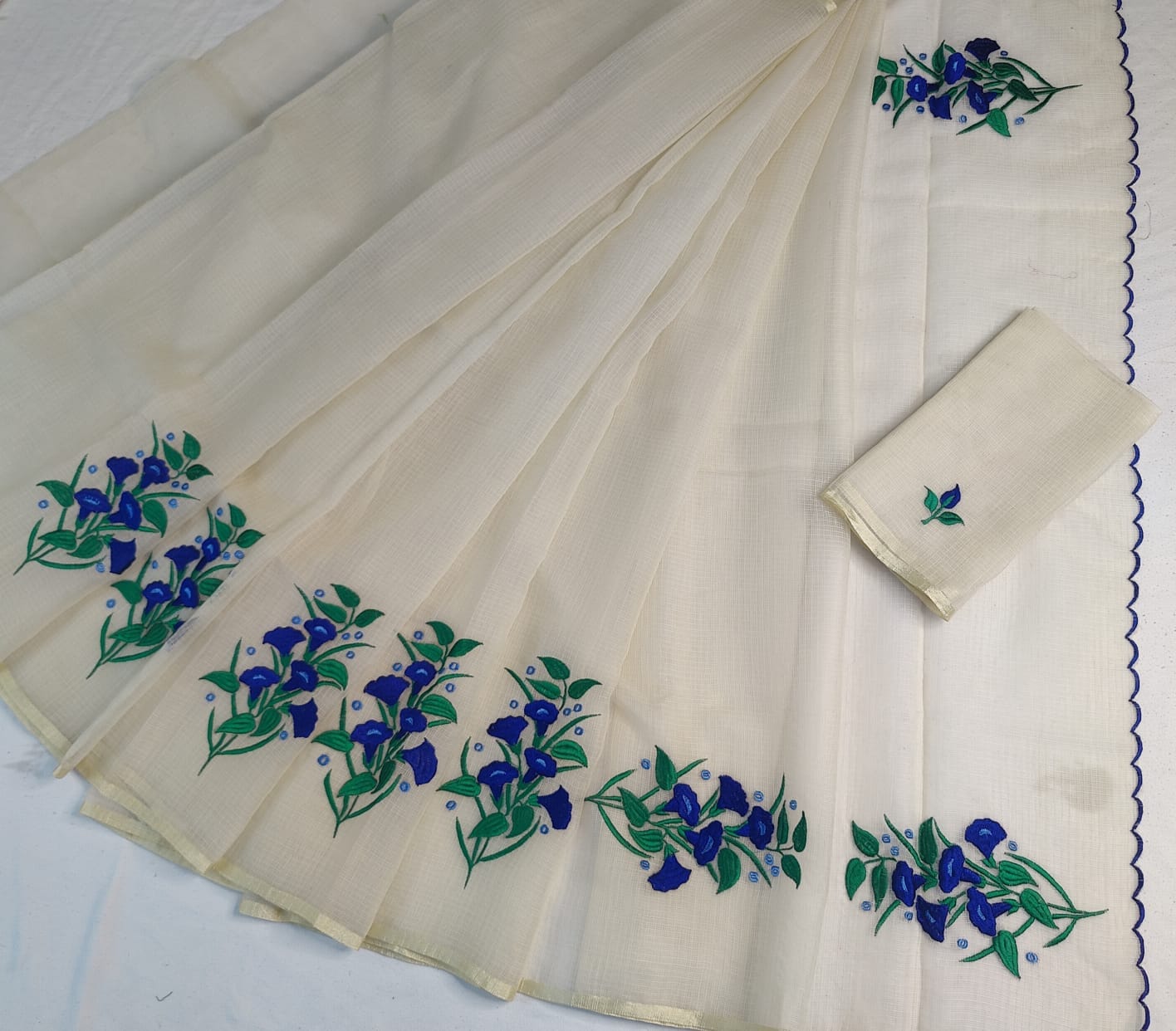 Kota Doria Saree with Hand Machine Embroidery Work