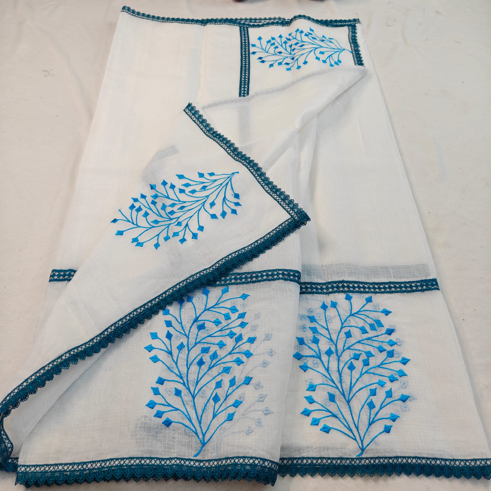 Kota Doria Mix Cotton Saree with Embroidery