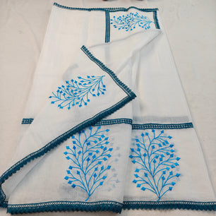 Kota Doria Mix Cotton Saree with Embroidery