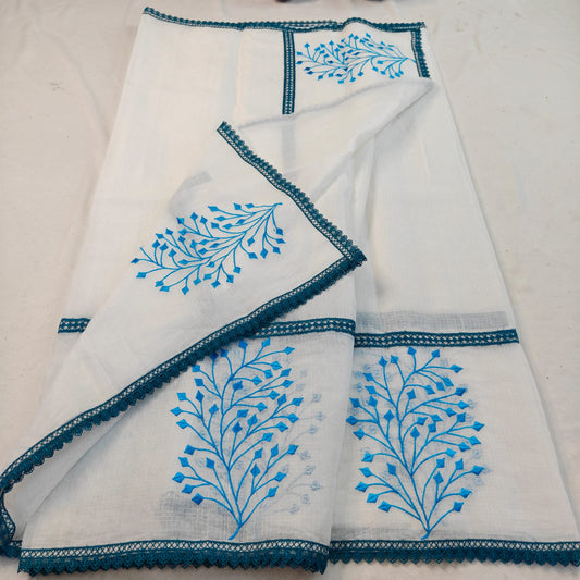 Kota Doria Mix Cotton Saree with Embroidery