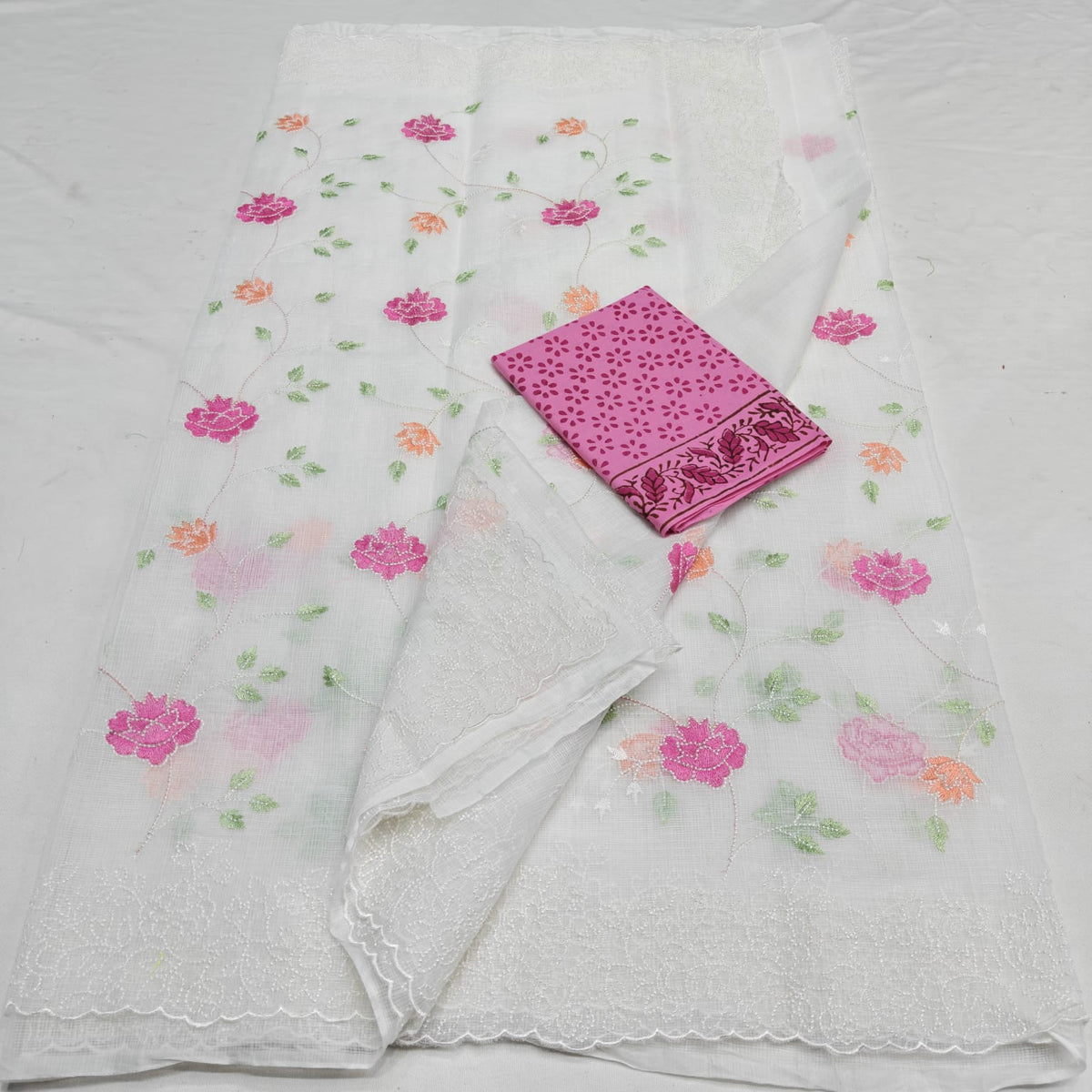 Kota Doria Mix Cotton Saree with Embroidery
