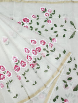 Kota Doria Mix Cotton Brush Paint Saree