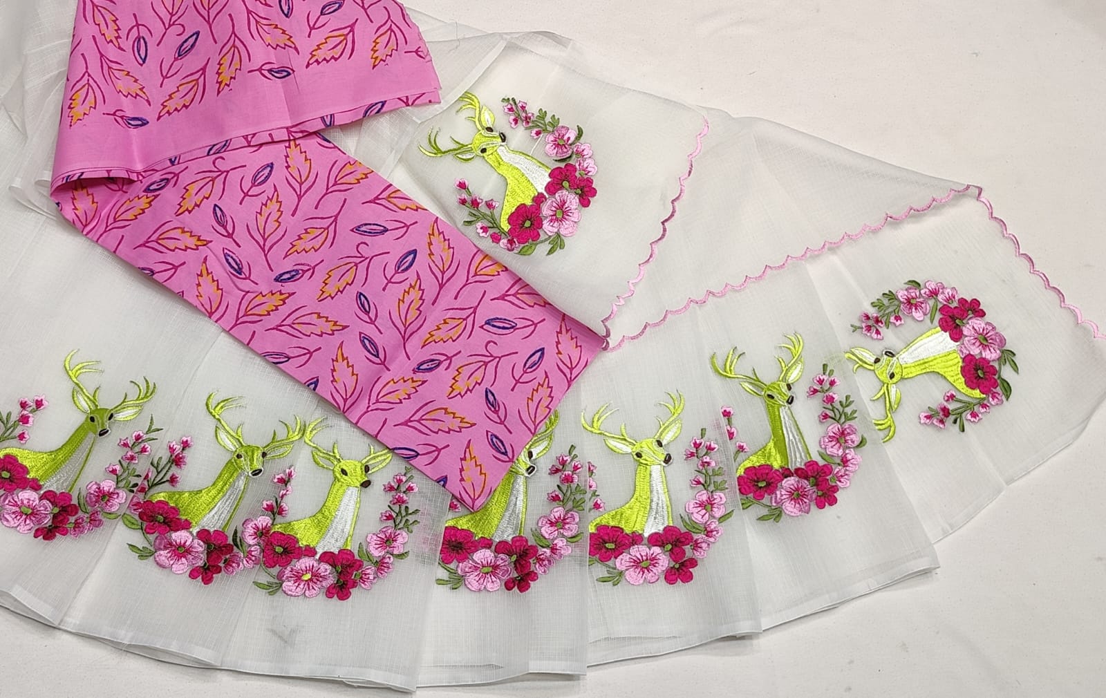 Kota Doria Mix Cotton Embroidery Saree