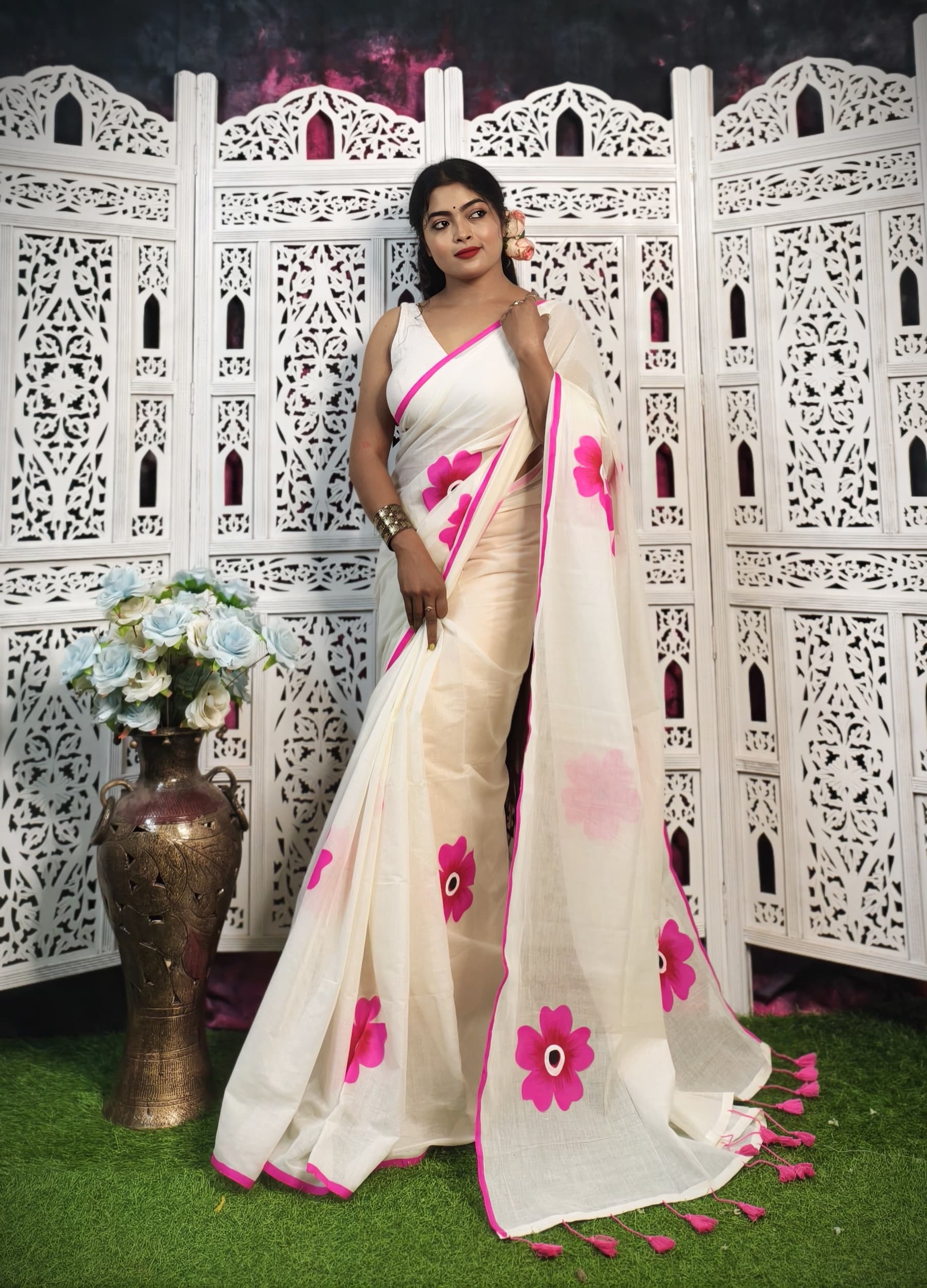 Mulmul Cotton Handprint Saree